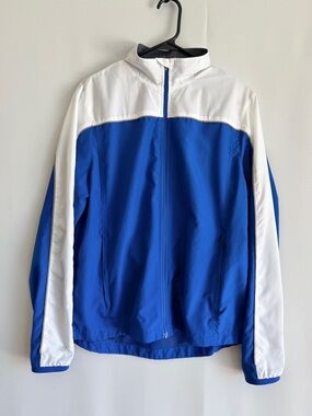 New Balance Blue & White Colorblock Windbreaker Jacket Women’s L – Lightweight